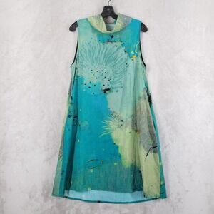 3 Potato Dress Women L Multicolor Floral Abstract Artsy Lagenlook Pockets Tunic